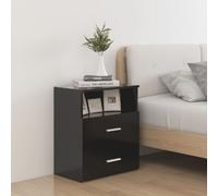 Bedside cabinet 2pc Black Engineered Wood 50x32x60 cm Nightstand with 2 drawers.