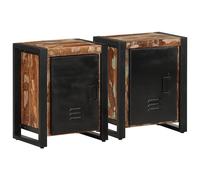 Bedside Cabinet 2pc Multicolour Solid Mango Wood Iron Legs 40x30x51 cm Storage.