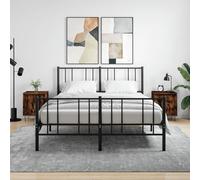 Bedside Cabinet 2pc Smoked Oak 40x35x50 cm Engineered Wood & Iron Two-Drawer UK