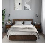 Bedside Cabinet 2pc Smoked Oak 40x40x55cm Engineered Wood Steel Glass Top Shelf