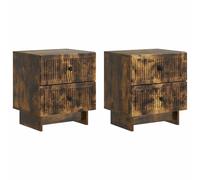 Bedside Cabinet 2pc Smoked Oak Engineered Wood 43x34.5x47.5cm Vintage 4-Drawer