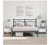 Bedside Cabinet 2pc White Engineered Wood Metal Legs 40x35x50cm Modern Compact