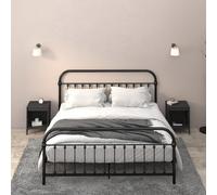 Bedside Cabinet 2pcs Black Engineered Wood & Metal Nightstand 40x35x50cm Pair