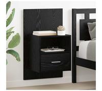 Bedside cabinet 2pcs Black Oak 50x32.5x80cm Engineered Wood Drawer Wall SlimTop