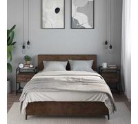 Bedside Cabinet 2pcs Brown Oak 40x40x55cm Engineered Wood Glass Top Steel Frame