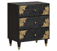 Bedside Cabinet 3 Drawers Door Storage 50 x 33 x 62 cm Black Solid Mango Wood