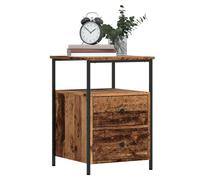 Bedside Cabinet 34x35.5x50 cm Old Wood Engineered Wood Metal Legs 2 Drawers Slim