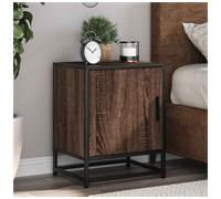 Bedside Cabinet 40x31x50 cm Brown Oak Engineered Wood Metal Slim Door Nightstand