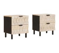 Bedside cabinet 40x33x46cm Solid mango wood White wash 2-drawer storage compact