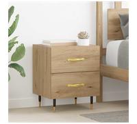 Bedside Cabinet 40x35x47.5cm Artisan Oak Engineered Wooden 2 Drawers Black Legs