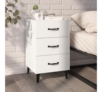 Bedside Cabinet 40x40x66 cm White Engineered Wood Metal 3-Drawer Nightstand Slim