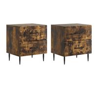 Bedside Cabinet 43x34.5x47.5cm Engineered Wood Smoked Oak 4 Drawer Metal Legs x2