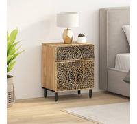 Bedside cabinet 50x33x60 cm Natural mango wood & iron legs Hand-carved RetroArt