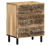 Bedside cabinet 50x33x60cm Solid Mango Wood Natural Finish 3 Drawer Retro Floral
