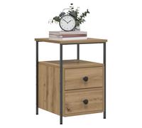 Bedside Cabinet Artisan Oak 34x35.5x50cm Engineered Wood 2 Drawers Metal Modern