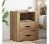 Bedside Cabinet Artisan Oak 35x50x60cm Engineered Wood 2 Drawers Shelf Rustic UK