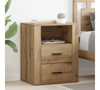 Bedside Cabinet Artisan Oak 35x50x60cm Engineered Wood 2 Drawers Shelf Rustic UK