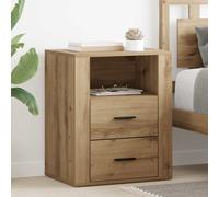Bedside Cabinet Artisan Oak 35x50x60cm Engineered Wood 2 Drawers Shelf Rustic UK