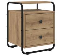 Bedside cabinet Artisan oak 40x36.5x50cm Engineered wood Black knobs Steel legs