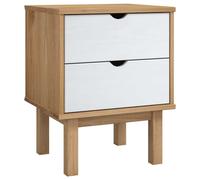 (Brown and white) vidaXL Bedside Cabinet Bed Table Telephone Stand Nightstand Solid Wood Pine