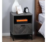 Bedside Cabinet Bedroom Table Drawer Shelf Black Steel Frame Industrial Grey