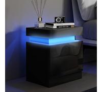 Bedside Cabinet Bedroom Table High Gloss Black LED Light Drawers Storage Unit