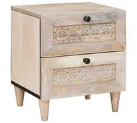 Bedside Cabinet Beige Solid Acacia Wood 40 x 33 x 46 cm Drawer Rustic Nightstand