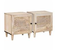 Bedside Cabinet Beige 40x33x46cm Solid Acacia Wood Compact Nightstand withShelf.