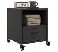 Bedside Cabinet Black 36x39x43.5cm Cold-Rolled Steel 1 Drawer Wheels Modern Slim