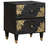 Bedside Cabinet Black 40 x 33 x 46 cm Solid Mango Wood 2-Drawer Brass Handpaint