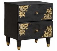 Bedside Cabinet Black 40 x 33 x 46 cm Solid Mango Wood 2-Drawer Brass Handpaint