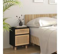 Bedside Cabinet Black 40x30x50cm Engineered Wood Pine & Natural Rattan 1-Drawer