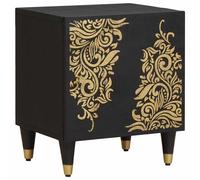 Bedside cabinet Black 40x33x46cm Solid mango wood Hand-painted door brassknobs