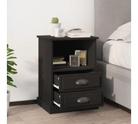 Bedside Cabinet Black 43x36x60cm Engineered Wood 2-Drawer Open Shelf Sturdy Slim