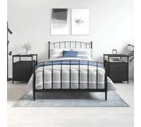 Bedside cabinet Black 44x45x60cm Engineered Wood & Iron Industrial 2pc Storage