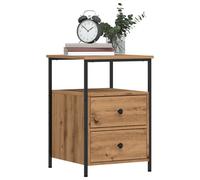 Bedside Cabinet Black Artisan Oak Engineered Wood Iron Compact Slim 34x35.5x50cm