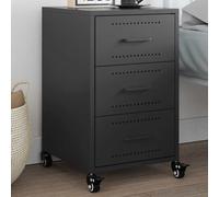 Bedside Cabinet Black Cold-Rolled Steel 36x39x59 cm 3 Drawer Mobile Compact Slim