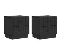 Bedside Cabinet Black Engineered Wood 43x34.5x44.5cm 4-Drawer Compact2pc Vintage