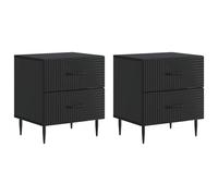 Bedside Cabinet Black Engineered Wood 43x34.5x47.5cm 4-Drawer Pair Vintage Legs