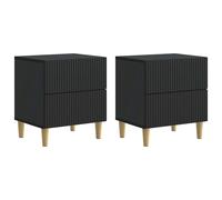 Bedside cabinet Black Engineered Wood 43x34.5x48cm 2-Drawer Striped Modern Pair
