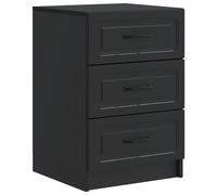 Bedside Cabinet Black Engineered Wood 43x41x63.5cm 3 Drawers Vintage for Bedroom