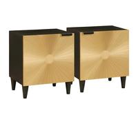 Bedside Cabinet Black & Gold Solid Acacia Wood 40 x 33.5 x 46 cm Rustic Storage