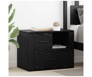 Bedside cabinet Black Oak 35x60x50cm Engineered Wood 2 Drawers Rustic with shelf