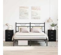 Bedside Cabinet Black Oak 38x35x55 cm Engineered Wood with 3 Drawer Nightstand