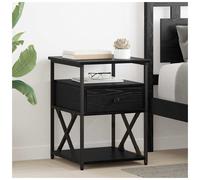 Bedside Cabinet Black Oak 40x42x55cm Rustic- Engineered Wood 1 Drawer 2 Shelves