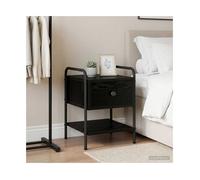 Bedside Cabinet Black Oak Engineered Wood 35x36.5x47cm Galvanized Steel 1-Drawer
