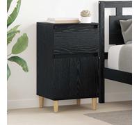 Bedside Cabinet Black Oak Engineered Wood 40x35x39cm 1 Drawer Tapered Legs Small