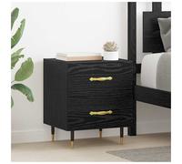 Bedside Cabinet Black Oak Engineered Wood 40x35x47.5cm 2-Drawer Tapered Legs UK