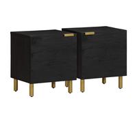 Bedside cabinet Black solid mango wood 40x33x46cm 1 door 1 drawer modern pair