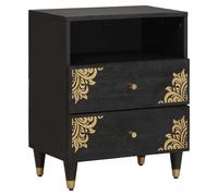 Bedside Cabinet Black Solid Mango Wood 50 x 33 x 62 cm 2 Drawers Brass Knobs Eco